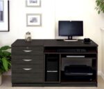 rwhites Small Computer Desk Set 6 with 2 plus 1 filing Drawer Pedestal Black Havana pre-assembled-0