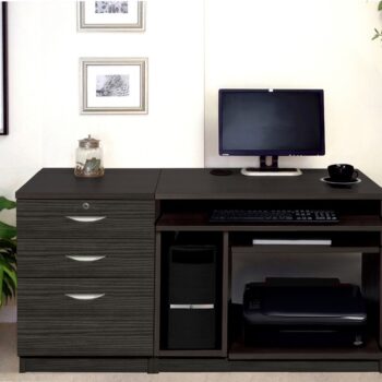 rwhites Small Computer Desk Set 6 with 2 plus 1 filing Drawer Pedestal Black Havana pre-assembled-0