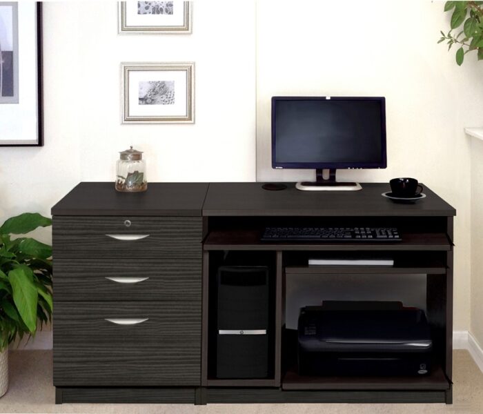 rwhites Small Computer Desk Set 6 with 2 plus 1 filing Drawer Pedestal Black Havana pre-assembled-0