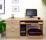 rwhites Small Computer Desk Set 6 with 2 plus 1 filing Drawer Pedestal Classic Oak Pre-Assembled-0