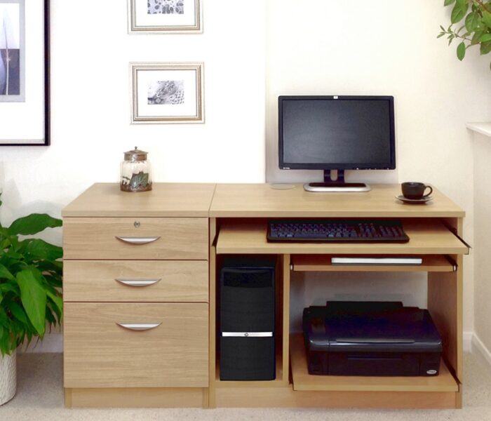 rwhites Small Computer Desk Set 6 with 2 plus 1 filing Drawer Pedestal Classic Oak Pre-Assembled-0