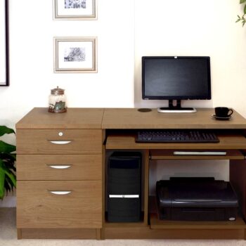 rwhites Small Computer Desk Set 6 with 2 plus 1 filing Drawer Pedestal English Oak - Pre-assembled-0