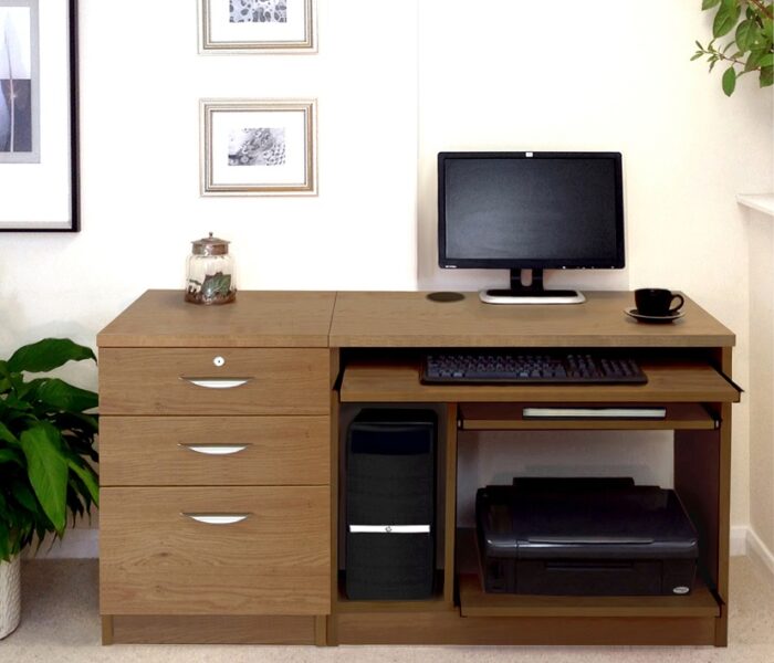 rwhites Small Computer Desk Set 6 with 2 plus 1 filing Drawer Pedestal English Oak - Pre-assembled-0