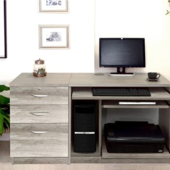 rwhites Set 6 Small Computer Desk with 2 plus 1 filing Drawer Pedestal Grey Nebraska - pre-assembled-0