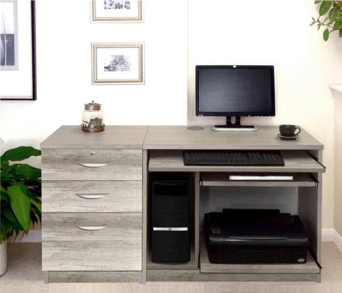 rwhites Set 6 Small Computer Desk with 2 plus 1 filing Drawer Pedestal Grey Nebraska - pre-assembled-0