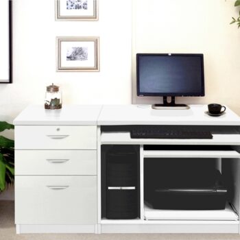 rwhites Set 6 Small Computer Desk with 2 plus 1 filing Drawer Pedestal Satin White - pre-assembled-0