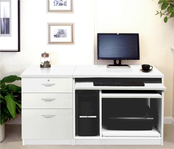 rwhites Set 6 Small Computer Desk with 2 plus 1 filing Drawer Pedestal Satin White - pre-assembled-0