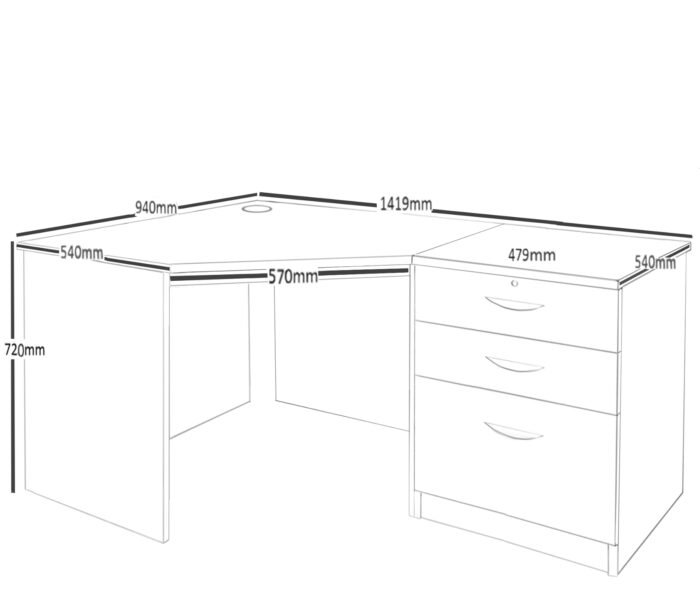 rwhites Set 7 Corner Desk with 2 plus 1 filing Drawer Pedestal Satin White - Pre-assembled-23160