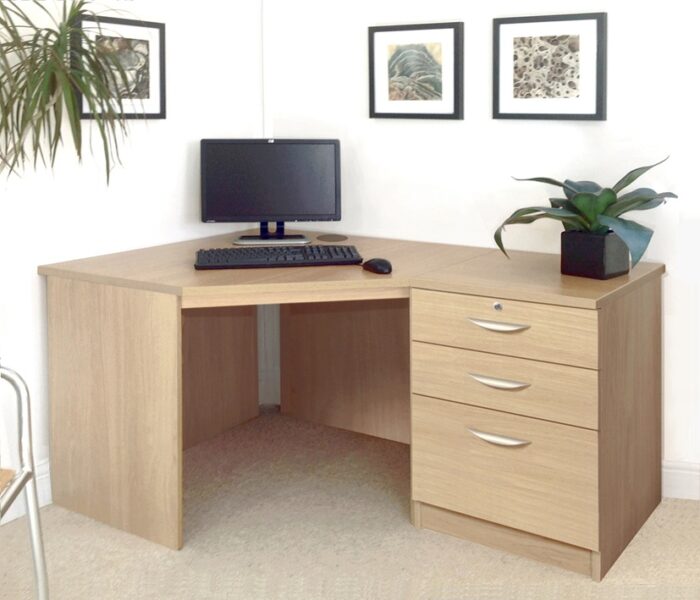 rwhites Set 7 Corner Desk with 2 plus 1 filing Drawer Pedestal Classic Oak - pre-assembled-0
