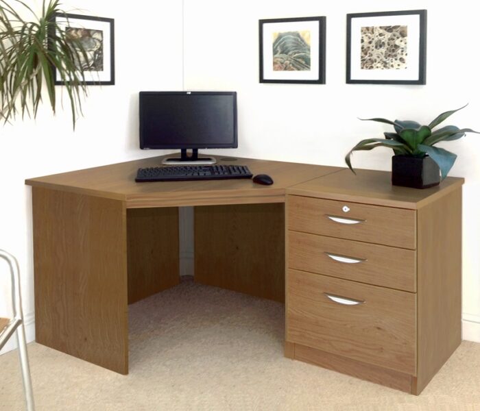 rwhites Set 7 Corner Desk with 2 plus 1 filing Drawer Pedestal English Oak - Pre assembled-0