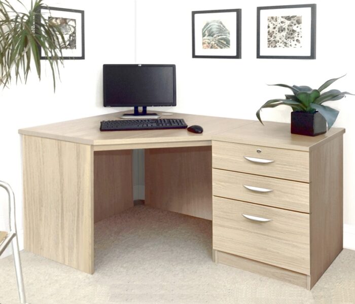 rwhites Set 7 Corner Desk with 2 plus 1 filing Drawer Pedestal Sandstone - pre-assembled-0
