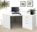 rwhites Set 7 Corner Desk with 2 plus 1 filing Drawer Pedestal Satin White - Pre-assembled-0