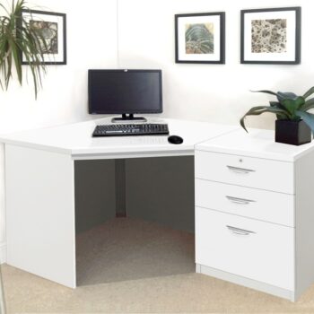 rwhites Set 7 Corner Desk with 2 plus 1 filing Drawer Pedestal Satin White - Pre-assembled-0