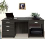 rwhites Set 8 Desk with Printer Storage & 3 drawer Pedestal Black Havana - Pre-assembled-0