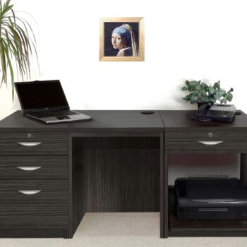 rwhites Set 8 Desk with Printer Storage & 3 drawer Pedestal Black Havana - Pre-assembled-0
