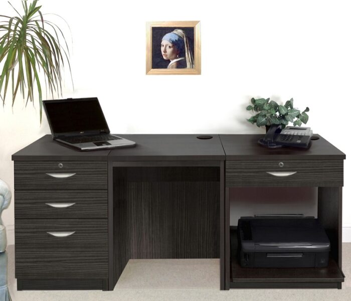 rwhites Set 8 Desk with Printer Storage & 3 drawer Pedestal Black Havana - Pre-assembled-0