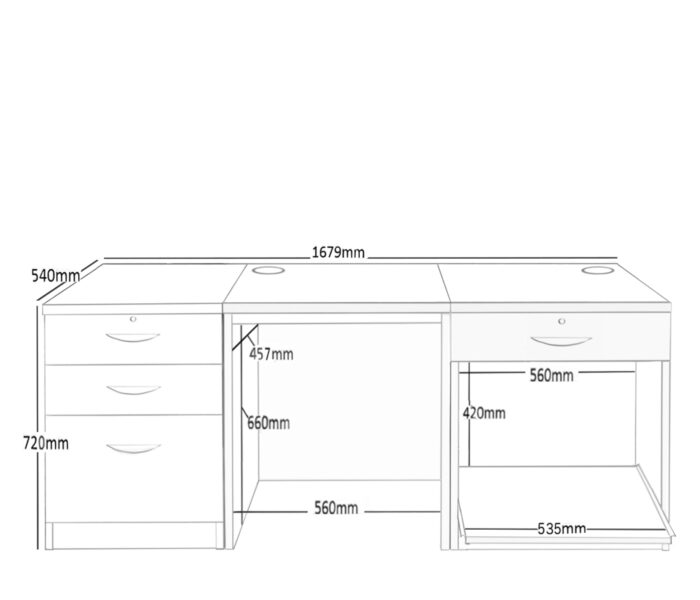 rwhites Set 8 Desk with Printer Storage & 3 drawer Pedestal Black Havana - Pre-assembled-23172