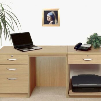rwhites Set 8 Desk with Printer Storage & 3 drawer Pedestal Classic Oak - Pre-assembled-0