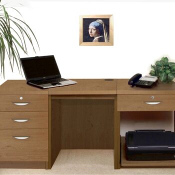 rwhites Set 8 Desk with Printer Storage & 3 drawer Pedestal English Oak - Pre-assembled-0