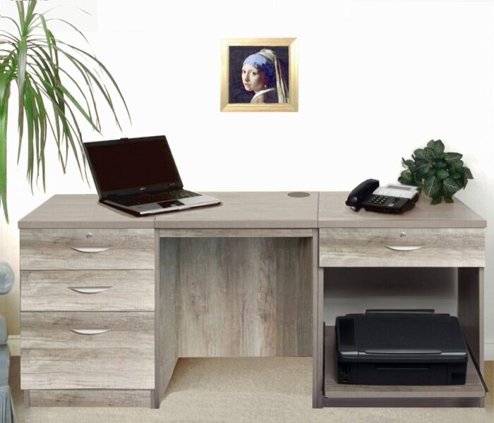 rwhites Set 8 Desk with Printer Storage & 3 drawer Pedestal Grey Nebraska - Pre-assembled-0