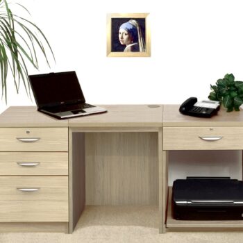 rwhites Set 8 Desk with Printer Storage & 3 drawer Pedestal Sandstone - Pre-assembled-0