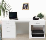 rwhites Set 8 Desk with Printer Storage & 3 drawer Pedestal White - Pre-assembled-0