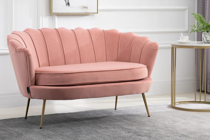 Birlea Ariel 2 Seater Sofa in Coral Pink soft touch fabric with Gold Legs-24613