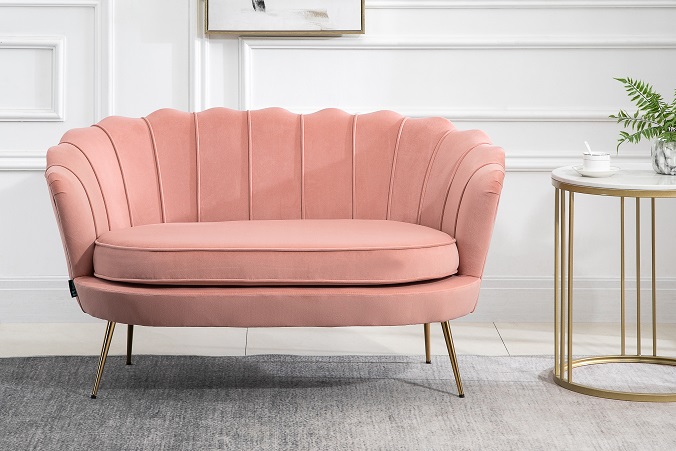 Birlea Ariel 2 Seater Sofa in Coral Pink soft touch fabric with Gold Legs-24608