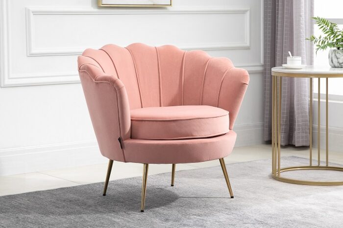Birlea Ariel 1 Seat Accent Chair in Coral Pink soft touch fabric with Gold Legs-24639