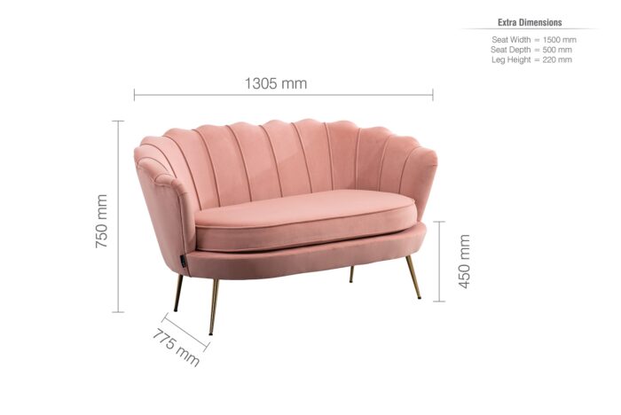 Birlea Ariel 2 Seater Sofa in Coral Pink soft touch fabric with Gold Legs-24609