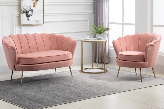 Birlea Ariel 1 Seat Accent Chair in Coral Pink soft touch fabric with Gold Legs-24633