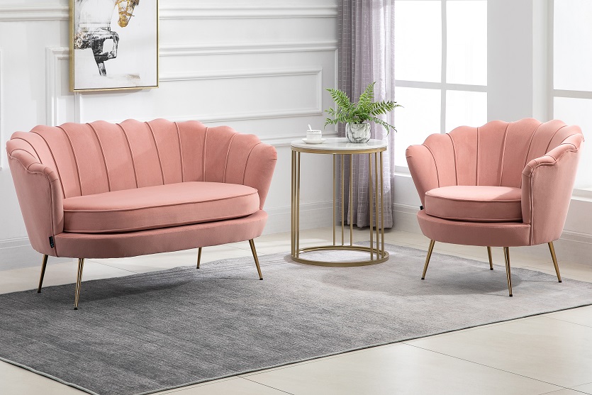 Birlea Ariel 1 Seat Accent Chair in Coral Pink soft touch fabric with Gold Legs-24633 Birlea Ariel 1 Seat Accent Chair in Coral Pink soft touch fabric with Gold Legs-24633