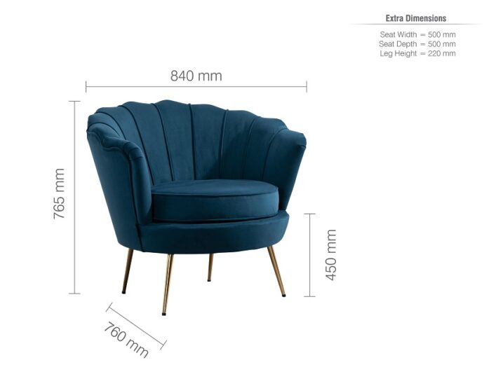 Birlea Ariel 1 Seat Accent Chair in Blue soft touch fabric with Gold Legs-24685