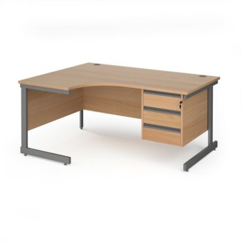 DAMS Contract 25 left hand ergonomic desk with 3 drawer pedestal-0