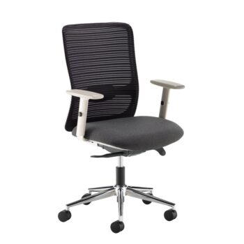 Dams Arcade black mesh back operator chair with grey fabric seat, light grey frame and chrome base-0