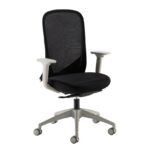 DAMS Sway black mesh back adjustable operator chair with black fabric seat, grey frame and base-0