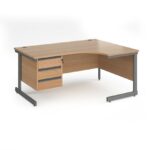 DAMS Contract 25 right hand ergonomic desk with 3 drawer pedestal-0