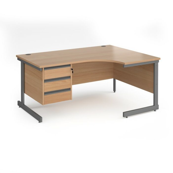 DAMS Contract 25 right hand ergonomic desk with 3 drawer pedestal-0