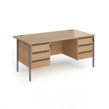 DAMS Contract 25 straight desk with 3 and 3 drawer pedestals and graphite H-Frame leg-0