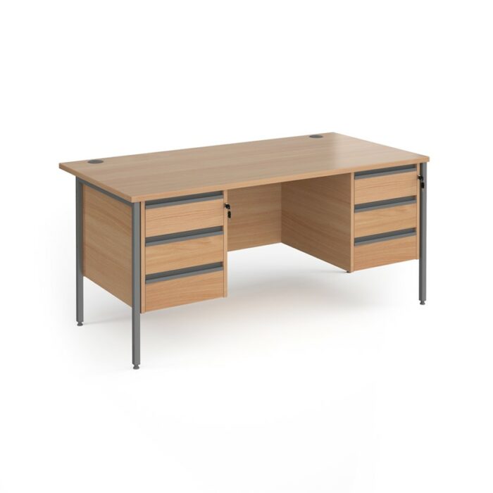 DAMS Contract 25 straight desk with 3 and 3 drawer pedestals and graphite H-Frame leg-0
