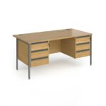 DAMS Contract 25 straight desk with 3 and 3 drawer pedestals and graphite H-Frame leg-26891