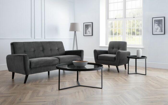 julian bowen Monza Retro 3 Seat Sofa Mid Grey Velvet-25762