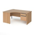 DAMS Contract 25 left hand ergonomic desk with 2 drawer graphite pedestal and panel leg-0