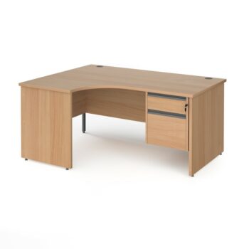 DAMS Contract 25 left hand ergonomic desk with 2 drawer graphite pedestal and panel leg-0