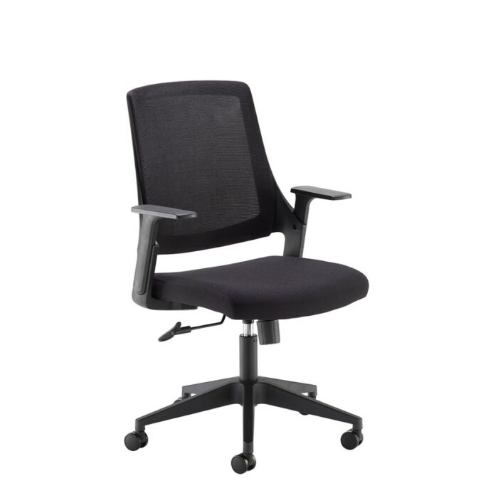 Dams Duffy black mesh back operator chair with black fabric seat and black base-0