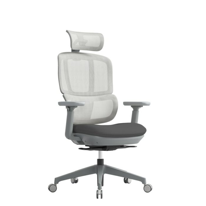 DAMS Shelby grey mesh back operator chair with headrest and grey fabric seat-0