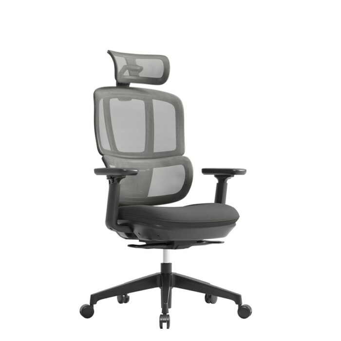 DAMS Shelby black mesh back operator chair with headrest and black fabric seat-0