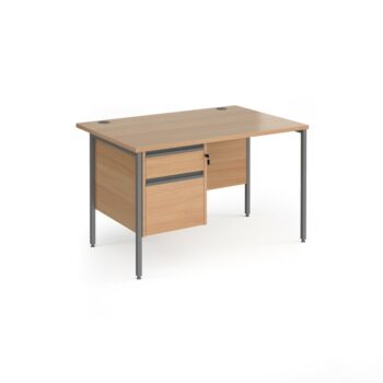 DAMS Contract 25 straight desk with 2 drawer pedestal and graphite H-Frame leg-0