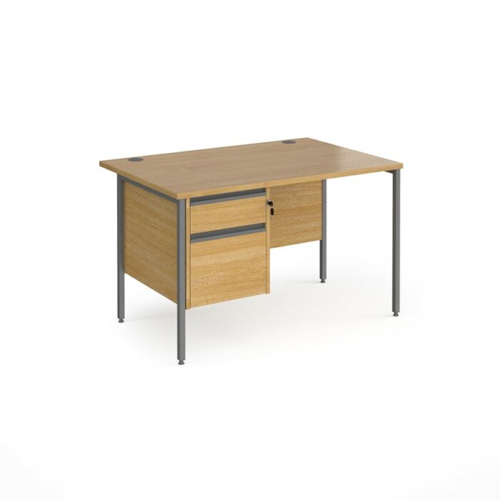 DAMS Contract 25 straight desk with 2 drawer pedestal and graphite H-Frame leg-26879