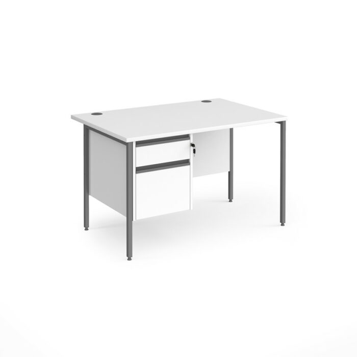 DAMS Contract 25 straight desk with 2 drawer pedestal and graphite H-Frame leg-26878